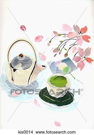 Stock Illustration - Paper collage of tea with flowers. Fotosearch