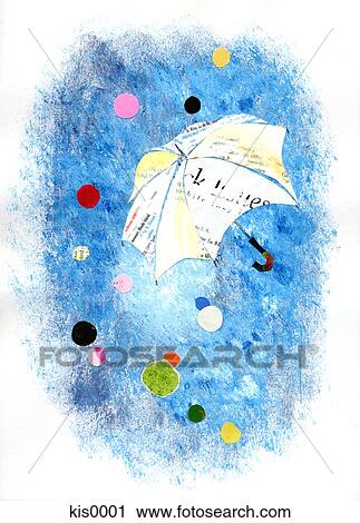 Paper collage of umbrella on spotted background View Large Illustration Clip Art - Paper collage of umbrella on spotted background. Fotosearch
