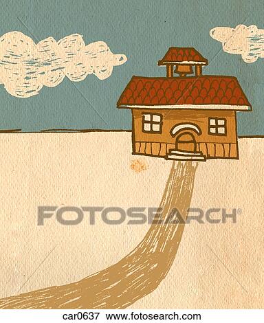 Pathway leading to small schoolhouse View Large Illustration Stock Illustration - Pathway leading to small schoolhouse. Fotosearch