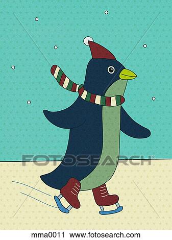 Penguin ice-skating Clip Art | mma0011 | Fotosearch