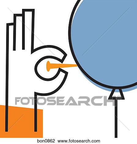 Drawing - Person bursting balloon with pin. Fotosearch