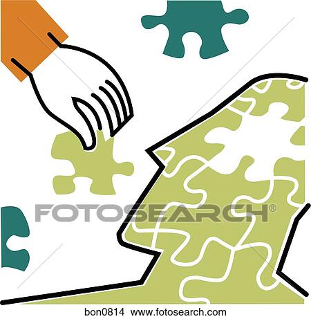 Stock Illustration - Person working on puzzle of human face. Fotosearch