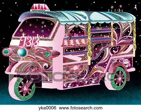 Pink auto rickshaw View Large Illustration Stock Illustration - Pink auto rickshaw. Fotosearch