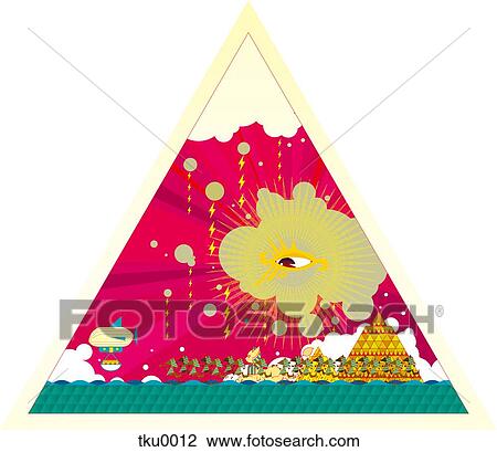 Pyramid structure with landscape View Large Illustration Drawing - Pyramid structure with landscape. Fotosearch