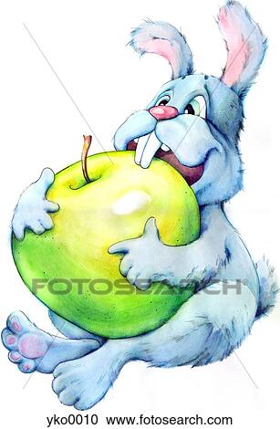 Rabbit eating apple View Large Illustration Clipart - Rabbit eating apple. Fotosearch