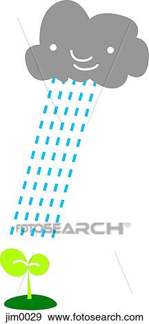 Stock Illustration - Rain cloud raining on small seedling. Fotosearch