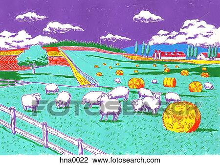 Drawing - Rural landscape. Fotosearch