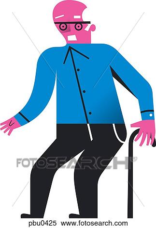 Senior man walking with walking stick View Large Illustration Stock Illustration - Senior man walking with walking stick. Fotosearch