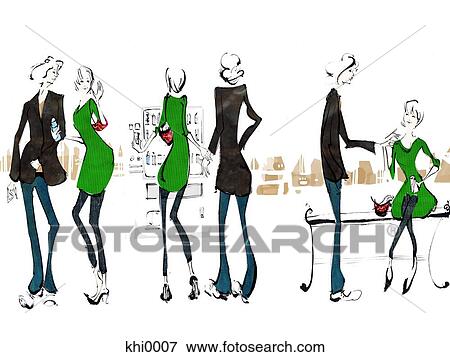 Stock Illustration - Sequence of images of two women. Fotosearch
