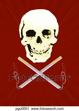 Skull with cigarettes View Large Illustration Clip Art - Skull with cigarettes. Fotosearch