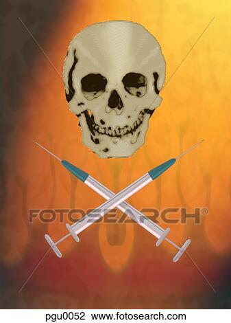 Skull with syringes View Large Illustration Drawing - Skull with syringes. Fotosearch