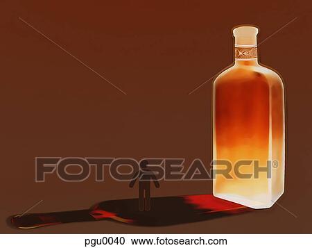 Clipart - Small figure being overshadowed by large bottle of alcohol. Fotosearch