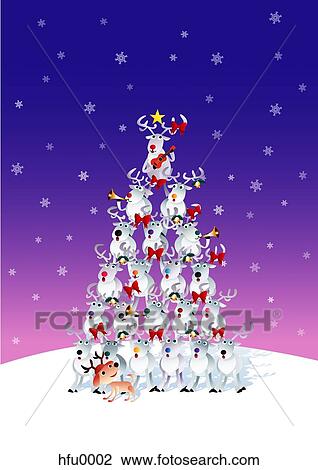 Drawing - Stack of reindeer in shape of Christmas tree. Fotosearch