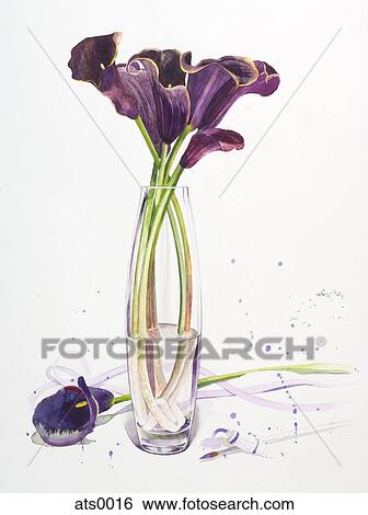 Stock Illustration - Tall stemmed purple lilies in a vase. Fotosearch