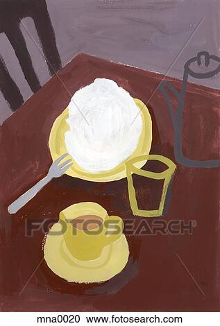 Teapot and tea cup with food on table View Large Illustration Clipart - Teapot and tea cup with food on table. Fotosearch
