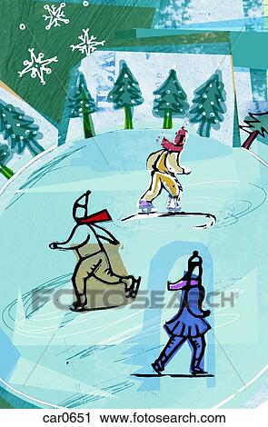 The fun of ice-skating in winter View Large Illustration Clip Art - The fun of ice-skating in winter. Fotosearch