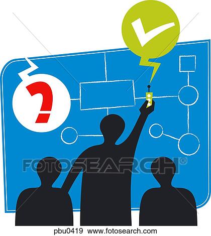 Stock Illustration - Three people in front of board, one with correct answer. Fotosearch