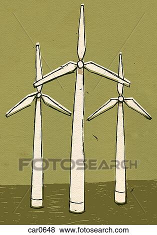 Three wind turbines, close-up View Large Illustration Stock Illustration - Three wind turbines, close-up. Fotosearch