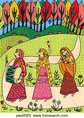 Stock Illustration - Three women playing musical instruments. Fotosearch