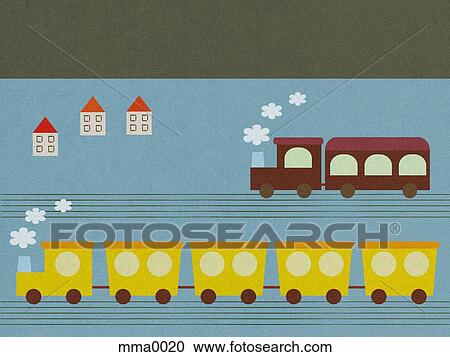 Clipart - Train and truck moving side by side. Fotosearch