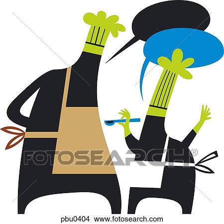 Stock Illustration - Two chefs with speech bubble. Fotosearch