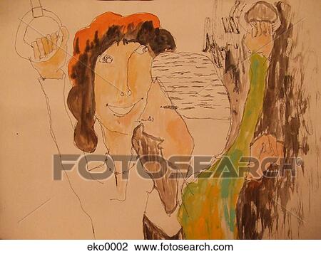 Two children only View Large Illustration Drawing - Two children only. Fotosearch