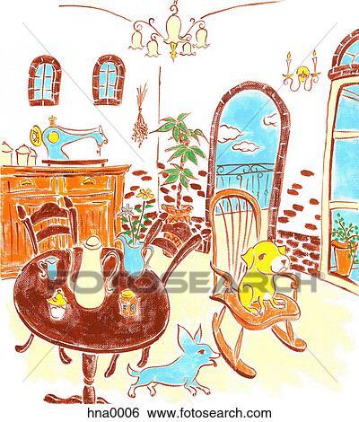 Two dogs in dining room View Large Illustration Stock Illustration - Two dogs in dining room. Fotosearch