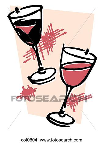 Stock Illustration - Two glasses of wine. Fotosearch