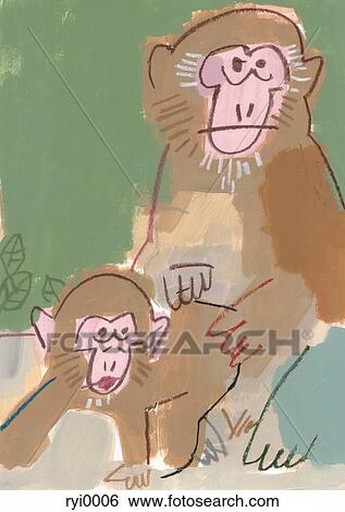 Two monkeys View Large Illustration Stock Illustration - Two monkeys. Fotosearch