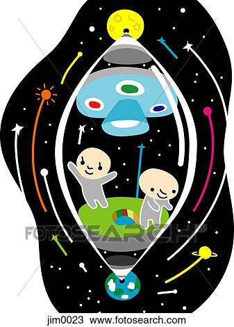 Drawing - Two people in modular in space. Fotosearch
