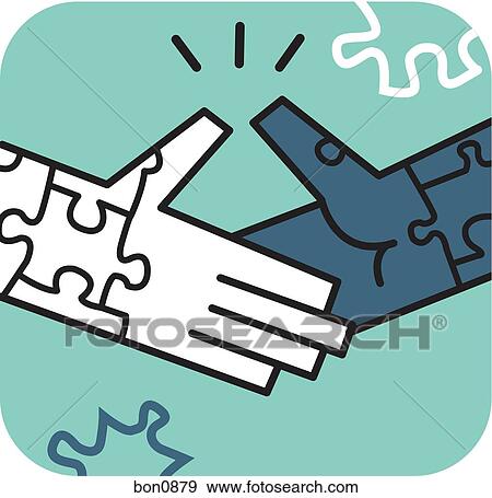 Stock Illustration - Two puzzle hands shaking. Fotosearch