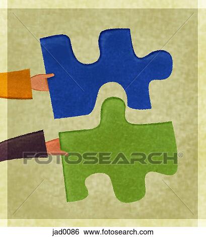 Stock Illustration - Two puzzle pieces held in the frame. Fotosearch