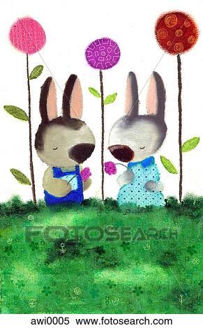 Stock Illustration - Two young bunnies sharing a a moment. Fotosearch