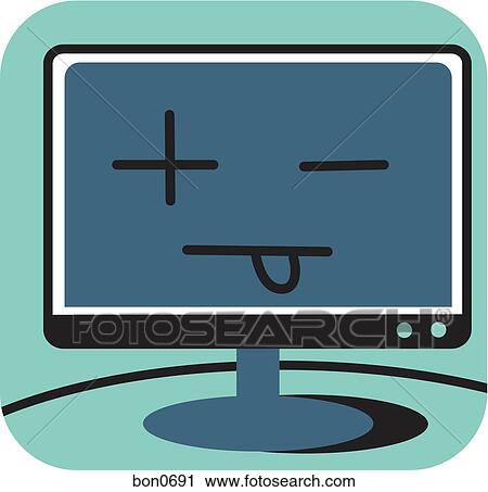 Clip Art - Unhappy face on computer screen. Fotosearch