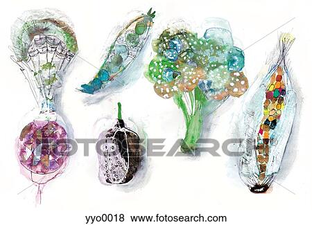 Stock Illustration - Variety of vegetables against white background. Fotosearch