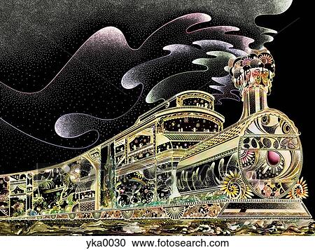 View of patterned train View Large Illustration Clipart - View of patterned train. Fotosearch