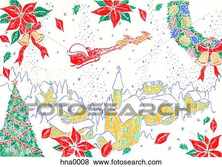 Village at christmas View Large Illustration Stock Illustration - Village at christmas. Fotosearch