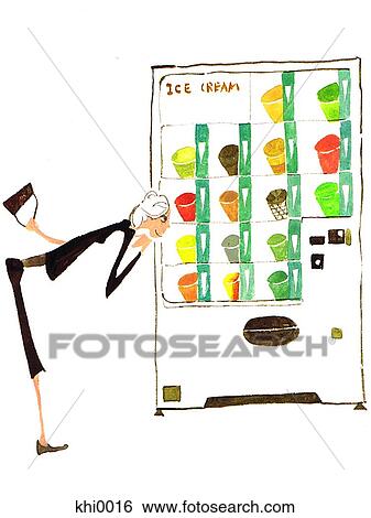 Stock Illustration - Woman choosing food from vending machine. Fotosearch