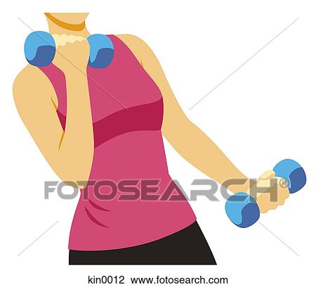 Drawing - Woman exercising with dumbbells. Fotosearch