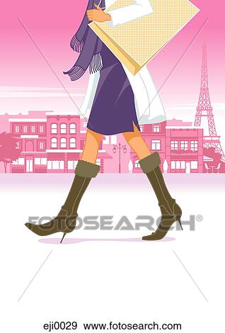 Woman in boots walking the streets of paris View Large Illustration Stock Illustration - Woman in boots walking the streets of paris. Fotosearch