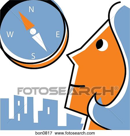 Stock Illustration - Woman looking at compass. Fotosearch