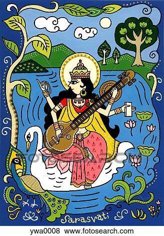 Stock Illustration - Woman on swam playing mandolin. Fotosearch