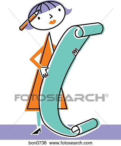 Stock Illustration - Woman reading long list. Fotosearch