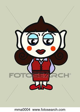 Stock Illustration - Woman standing against grey background. Fotosearch