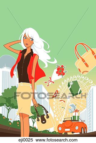 Stock Illustration - Woman standing on street in london. Fotosearch