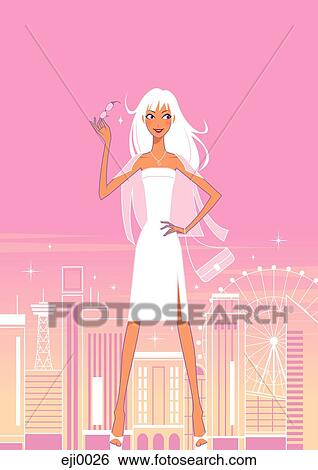 Stock Illustration - Woman standing with london cityscape behind her. Fotosearch