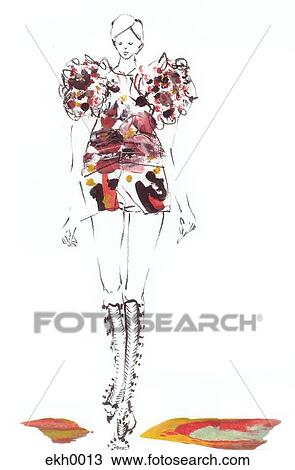 Drawing - Woman walking fashion runway. Fotosearch