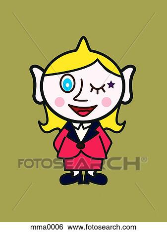 Stock Illustration - Woman winking against green background. Fotosearch