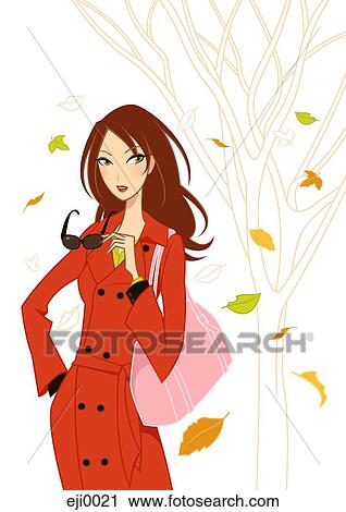 Clip Art - Woman with autumn leaves. Fotosearch