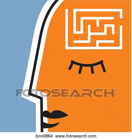 Stock Illustration - Woman with maze brain. Fotosearch